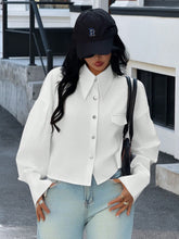 Essnce Women Front Button Long Sleeve Faux Pocket Minimalist Casual Shirt